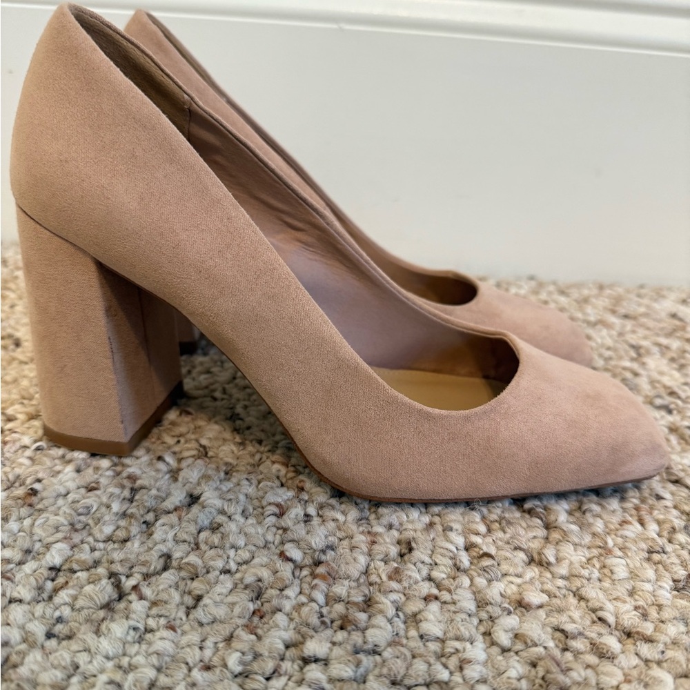 Tan Block Heel Pumps